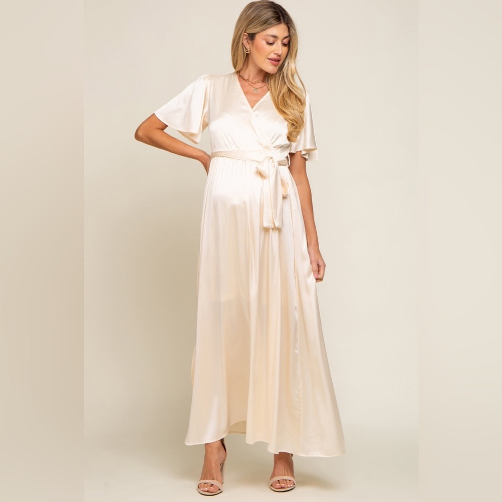 Pinkblush satin faux wrap maxi dress nwot